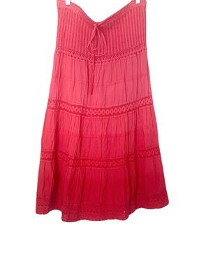 Magic Womens Ombre Pink Tiered Crochet Trim XL/1X Crochet Maxi Skirt Bohomian